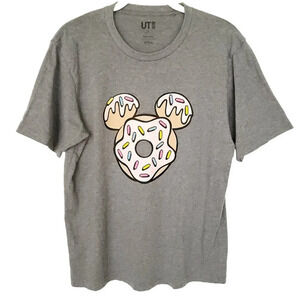 Uniqlo Kevin Lyons Disney Mens T-shirt Medium M Gray Mickey Mouse Doughnut Top